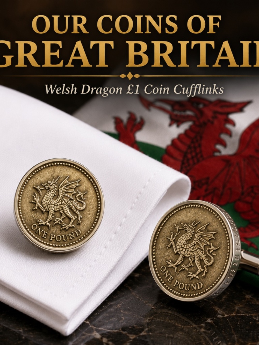 🇬🇧 Unique British £1 Coin Cufflinks – Welsh Dragon backed by Swank
